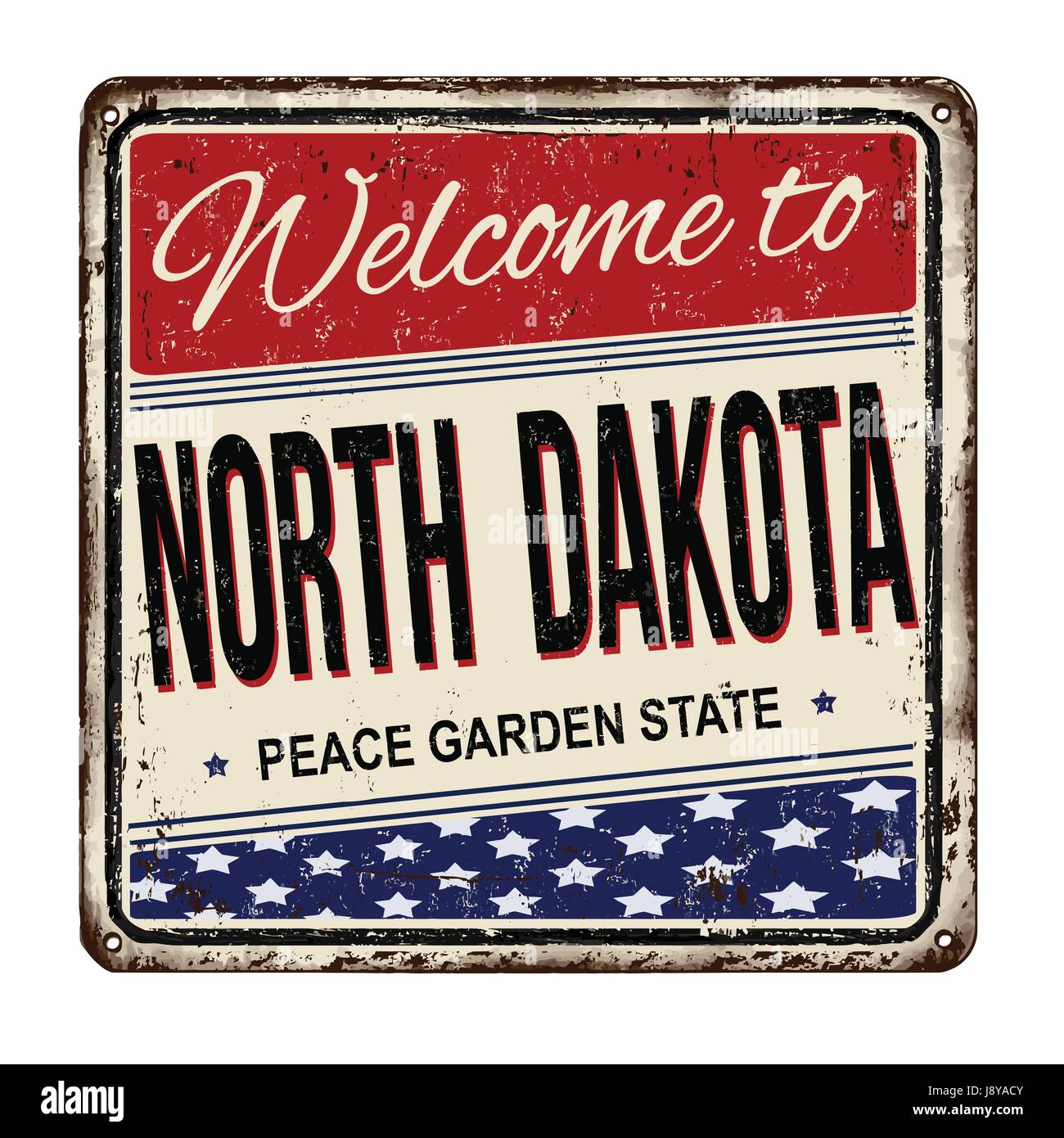 Welcome to North Dakota vintage rusty metal sign on a white background, vector illustration Stock Vector