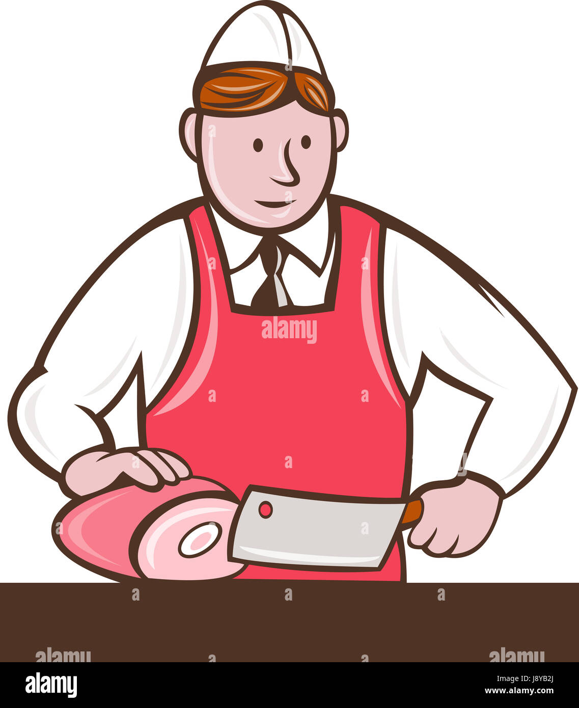 isolated, illustration, standing, cutter, cartoon, butcher, cutting