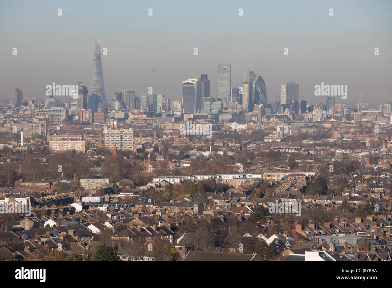 London view looking north with City of London in background.  Smog pollution high day Stock Photo