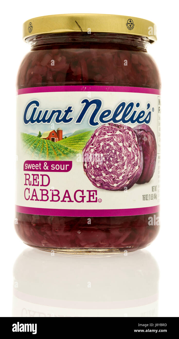 Winneconne, WI 13 May 2017 A jar of Aunt Nellie's red cabbage on an