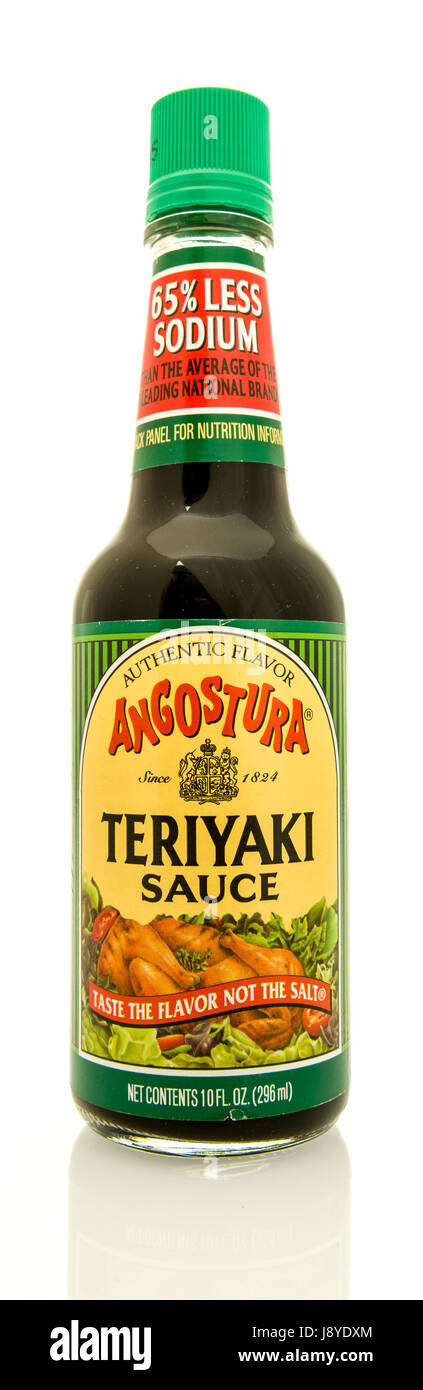 Winneconne, WI - 16 May 2017: A bottle of Angostura teriyaki sauce on an isolated background. Stock Photo