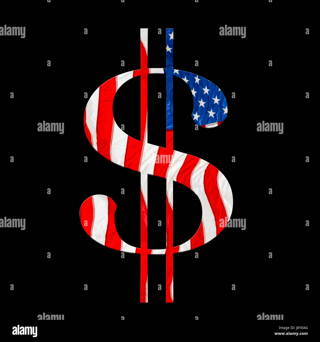 American dollar symbol wrapped in the national flag, isolated against the black background Stock Photo