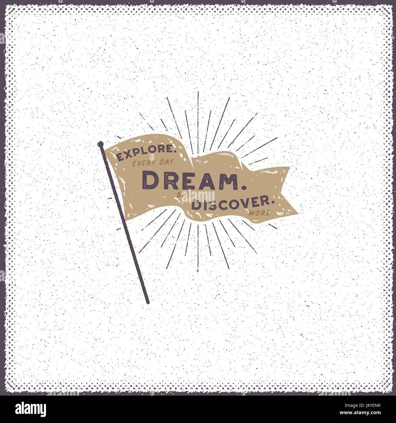 Hand drawn pennant design. Retro flag with sunbursts and typography