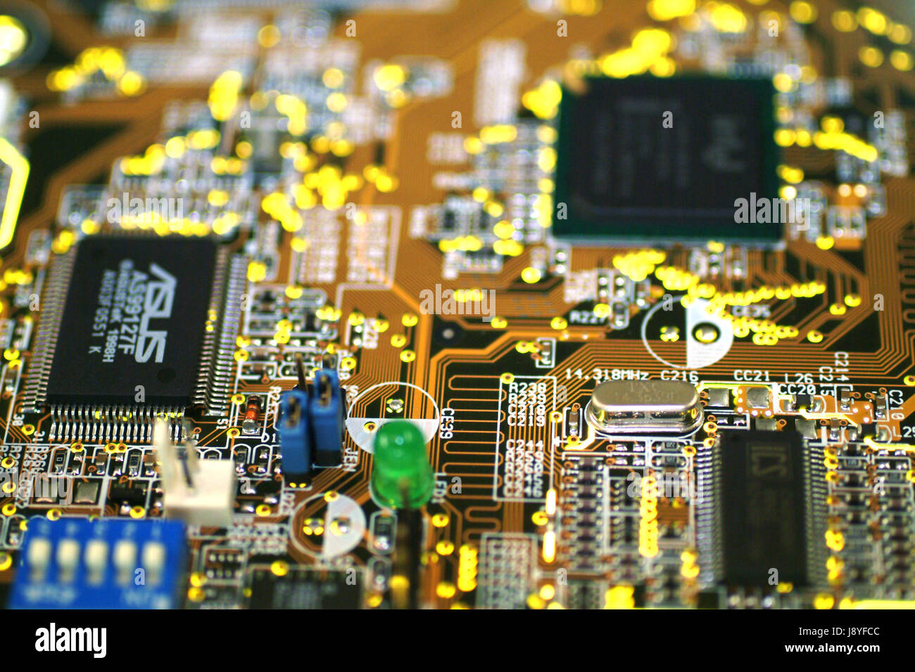 Close-up of the pcb track of a desktop computer motherboard detail cpu Stock Photo