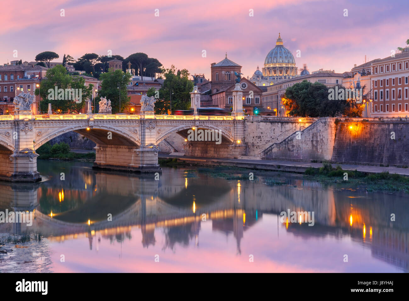 Saint Peter Cathedral at sunset in Rome, Italy. Stock Photo