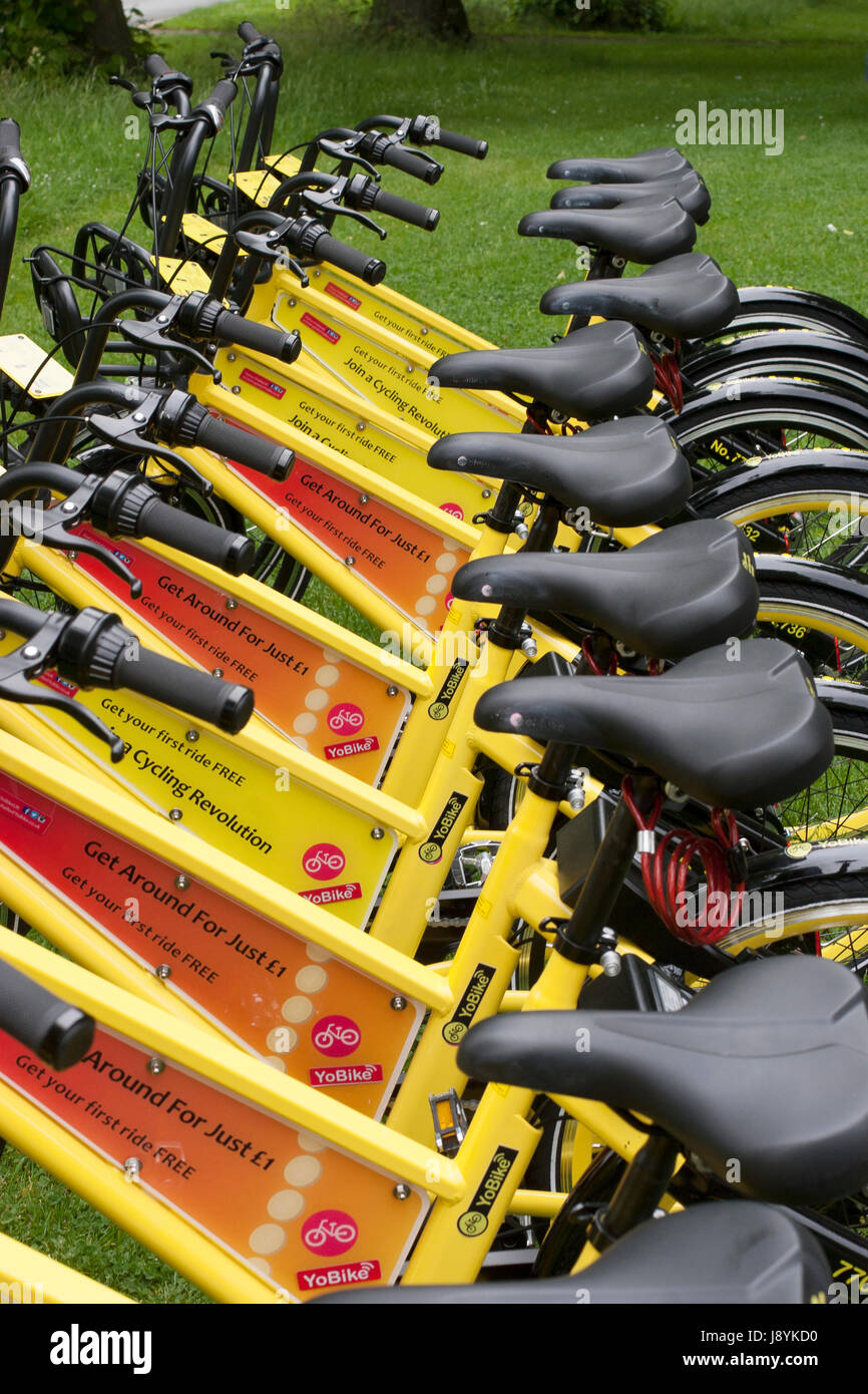 A row of YoBikes ready for hire Stock Photo