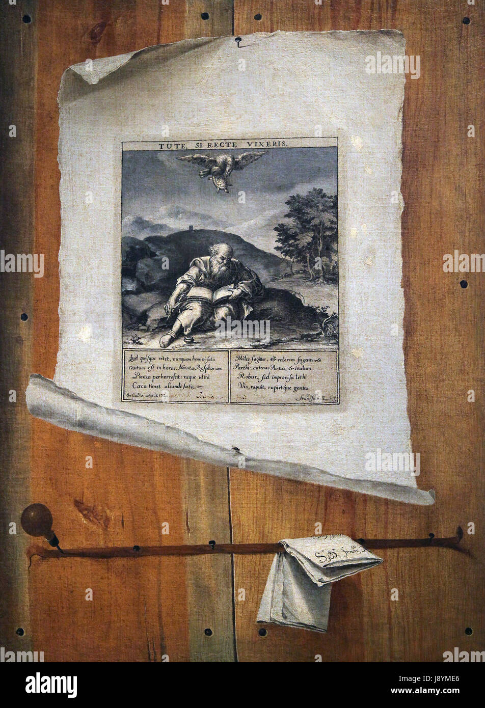 Trampantojo painting by Francisco Gallardo 1720 sleight of hand illusion Stock Photo