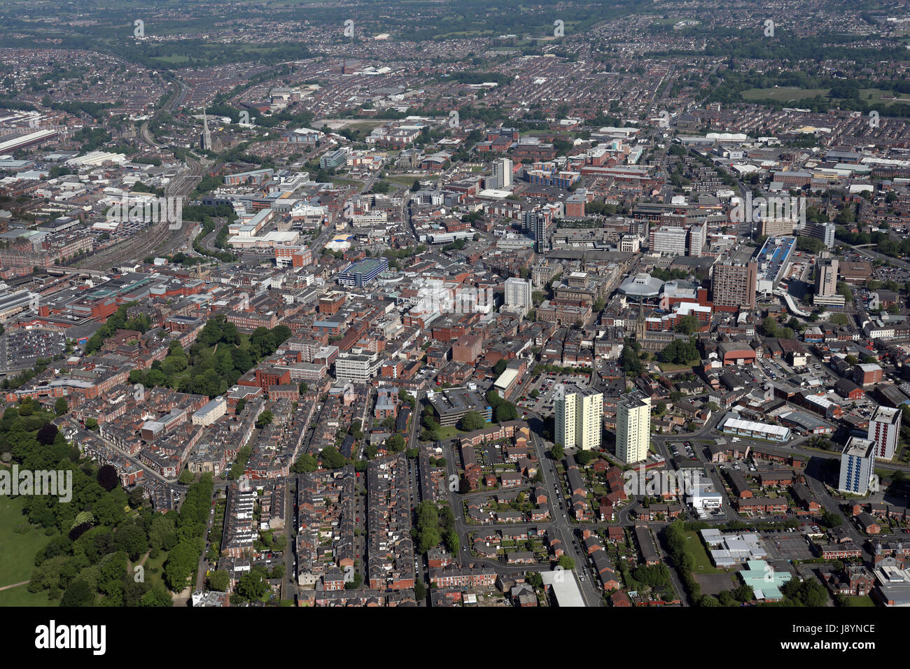 aerial view of Preston city centre, Lancashire, UK Stock Photo