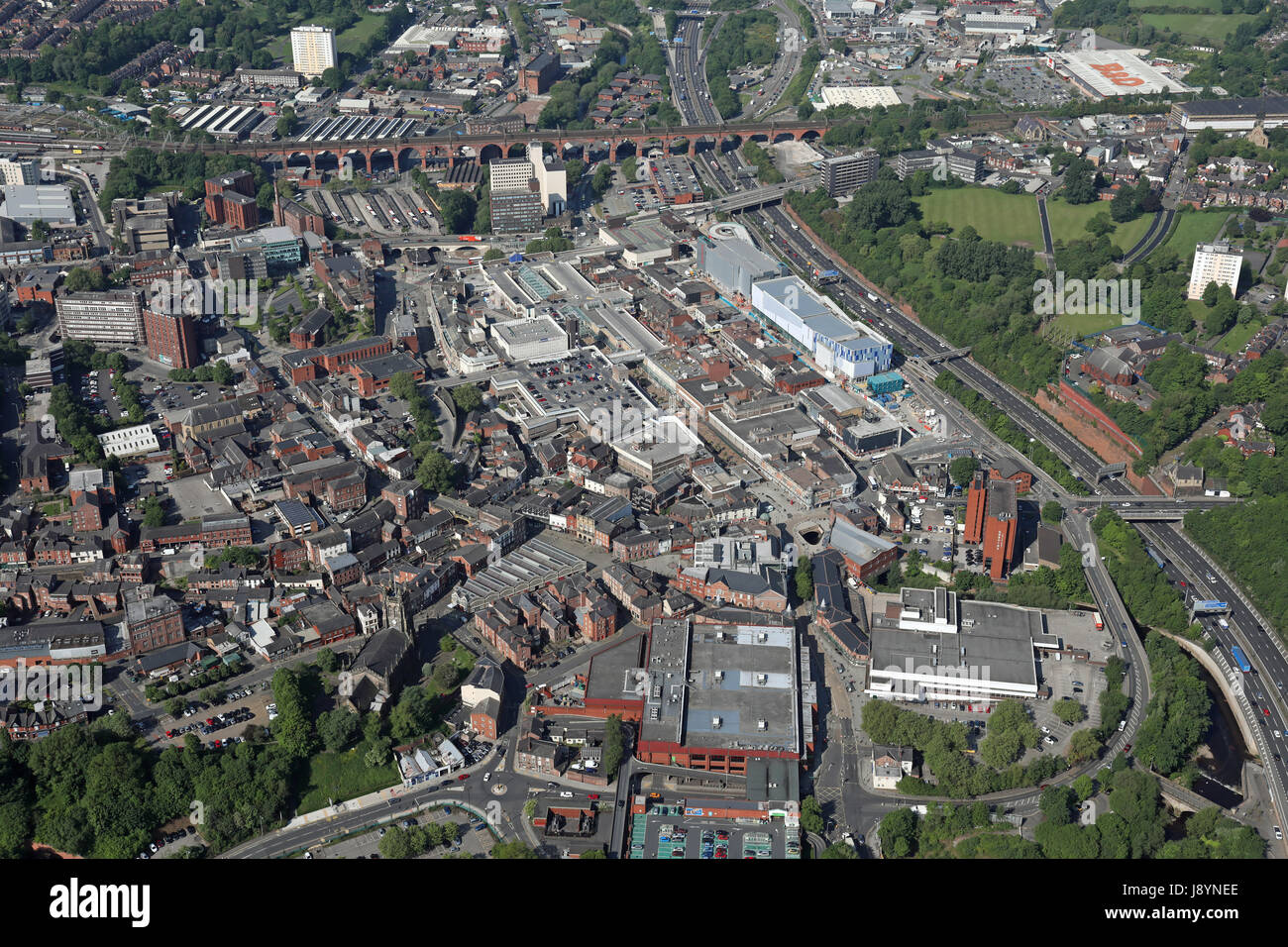 aerial view of Stockport town centre, Greater Manchester Stock Photo