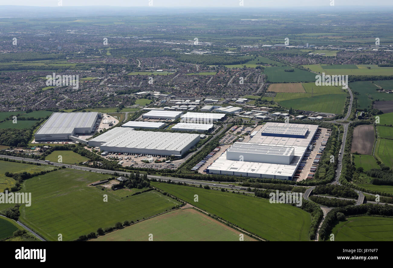 aerial view of West Moor Park industrial estate, Doncaster, Yorkshire, UK Stock Photo