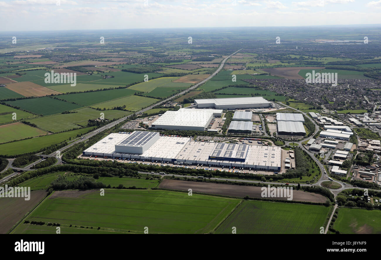 aerial view of West Moor Park industrial estate, Doncaster, Yorkshire, UK Stock Photo