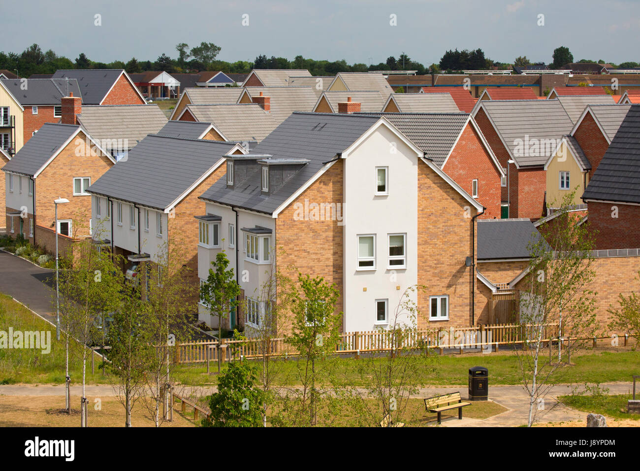 A newly competed greenfield housing development seen from the air Stock