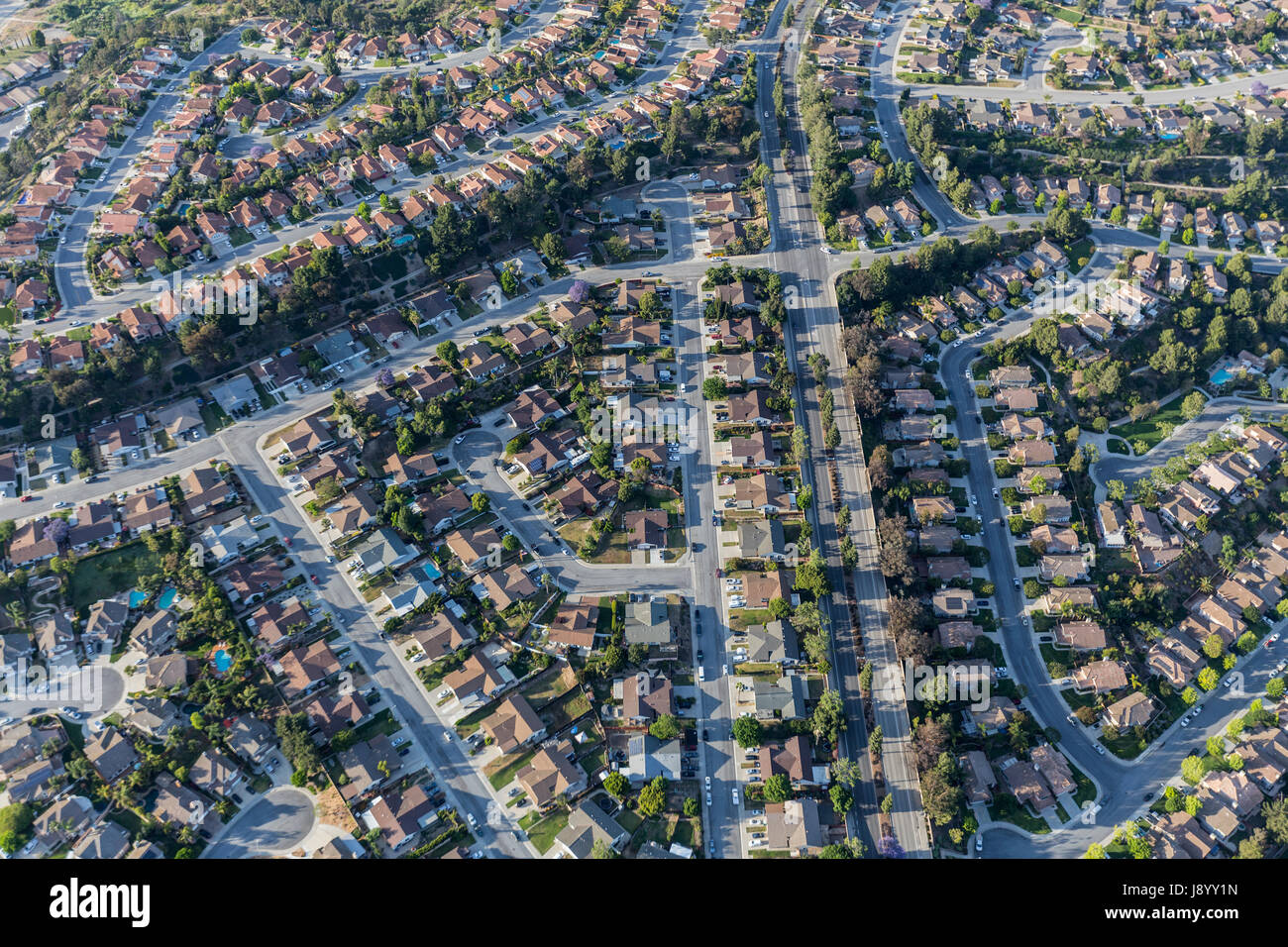 Aerial view of Camarillo suburban streets in Ventura County California. Stock Photo