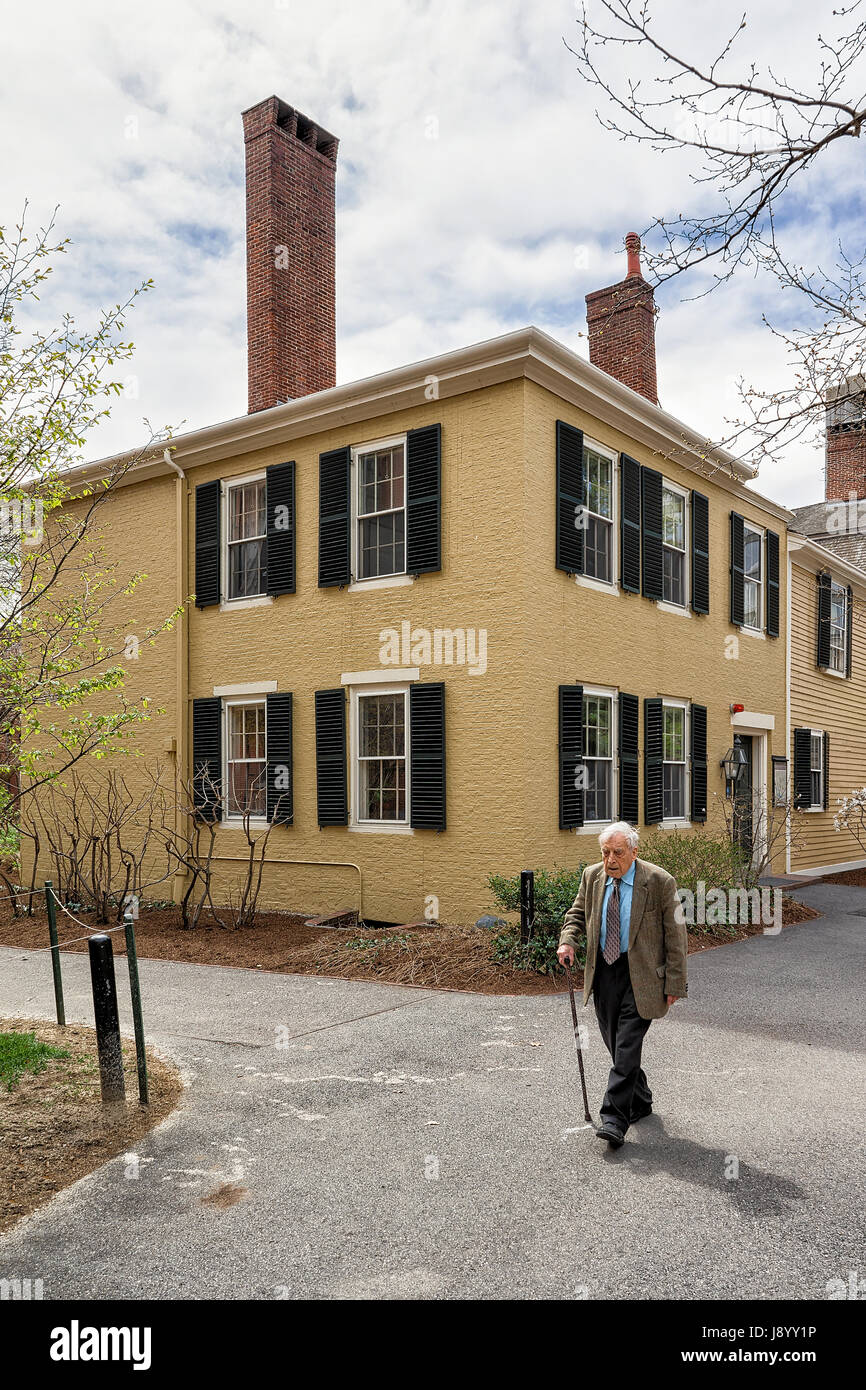 Cambridge, USA April 29, 2015 Senior man at Harvard Yard of Harvard