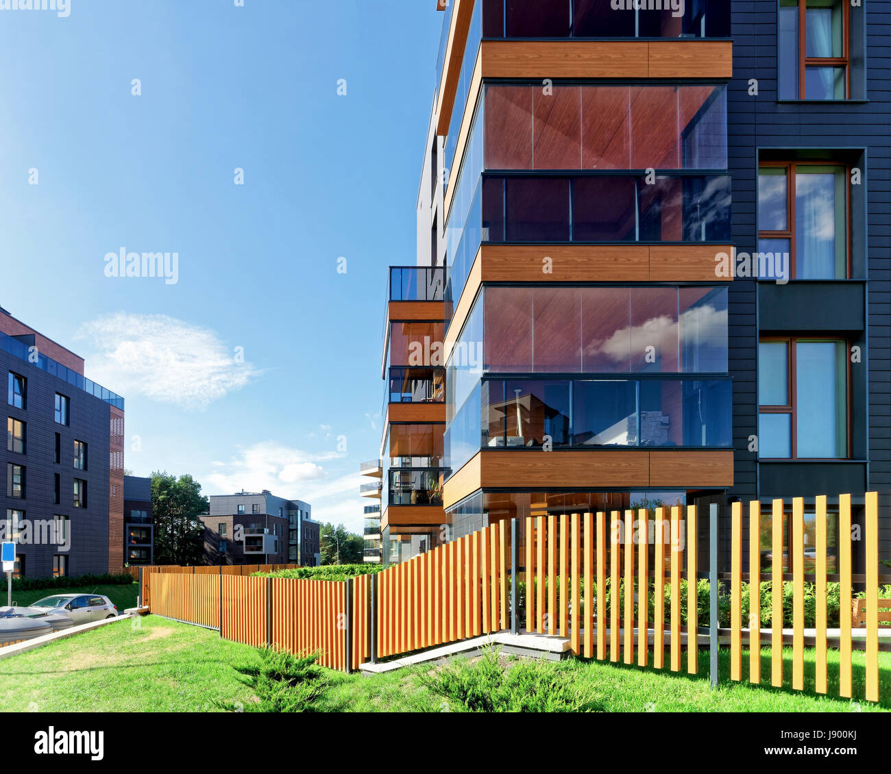 Fence at Modern architectural complex of apartment residential