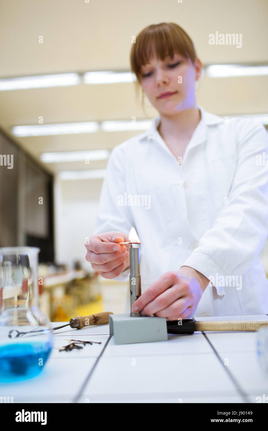 woman, experiment, flame, flames, chemist, laboratory, burner