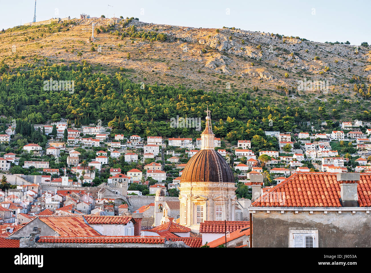 Panorama of the Old city with St Blaise's church dome, Dubrovnik, Croatia Stock Photo