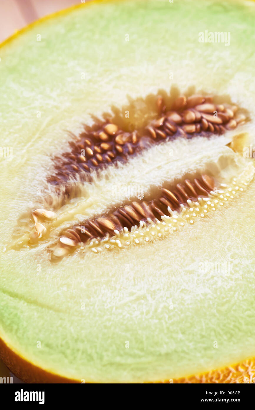 Closeup of halved sweet ripe muskmelon (galia melon) Stock Photo
