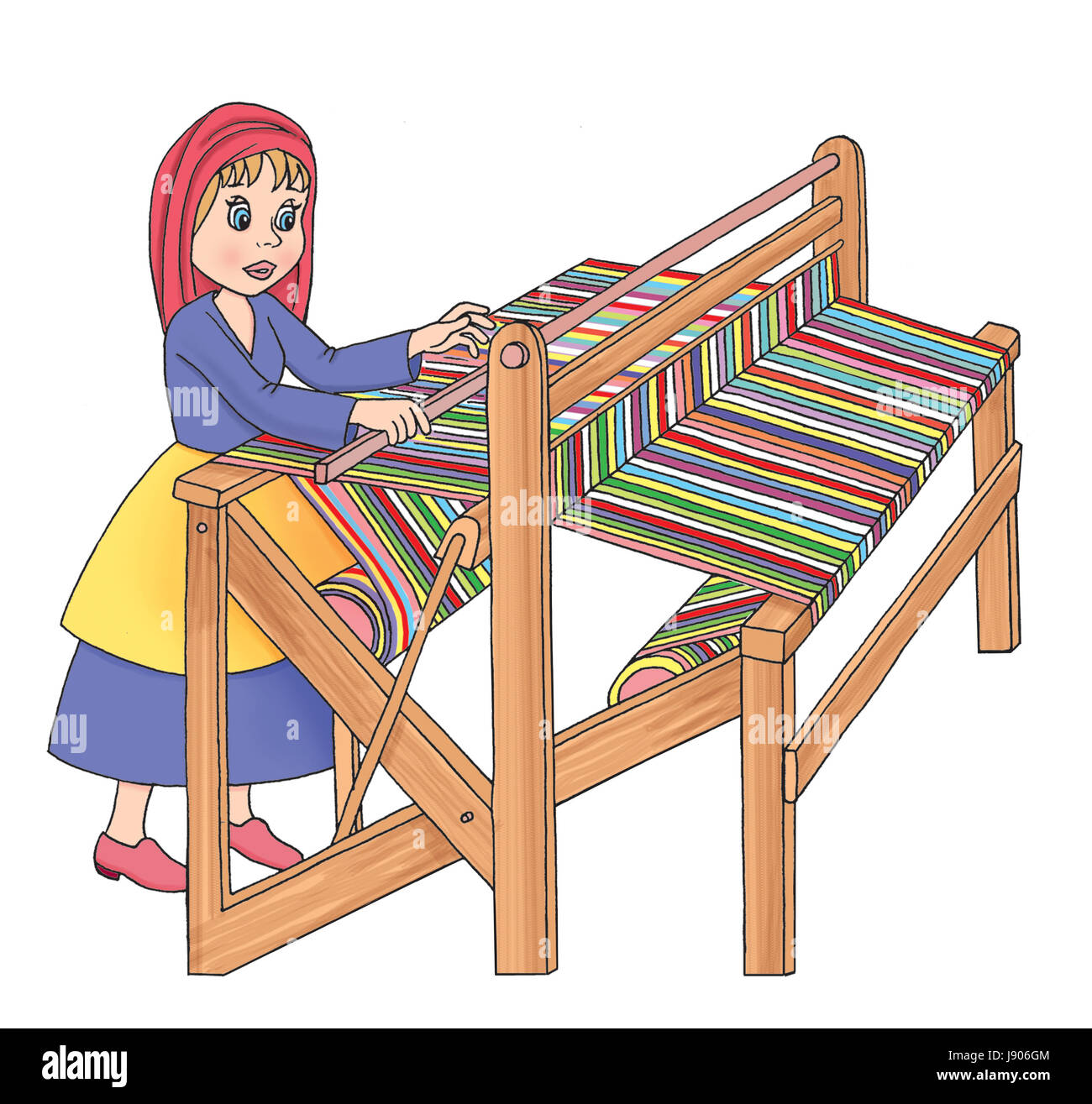 Old wooden loom in weaving a carpet - illustration Stock Photo