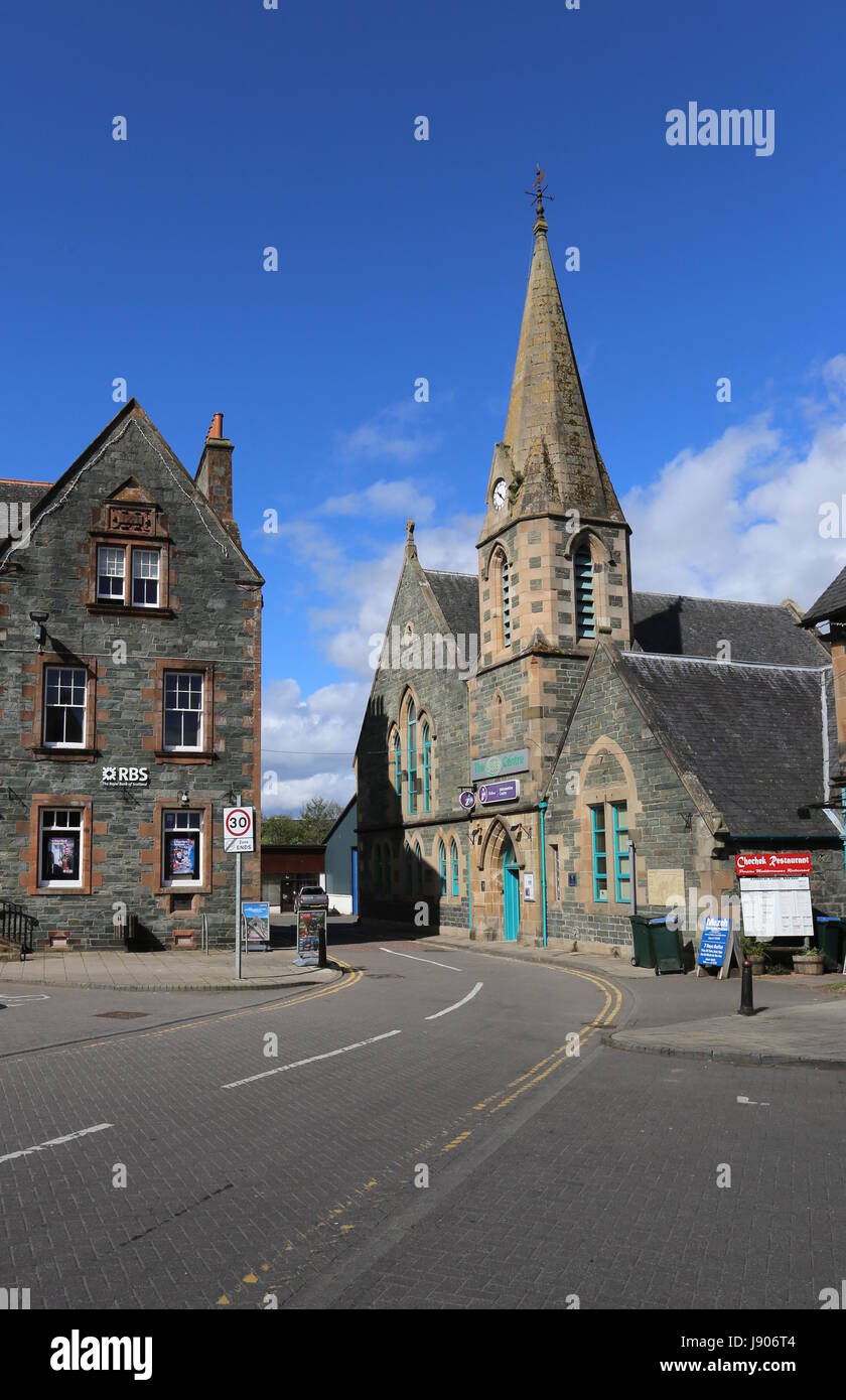 RBS bank and Tourist Information Centre Aberfeldy Scotland  May 2017 Stock Photo