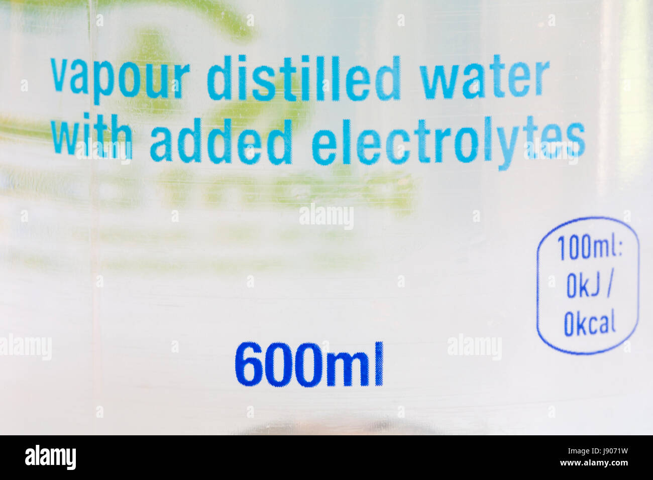 vapour distilled water with added electrolytes - information on bottle of Glaceau smart water Stock Photo