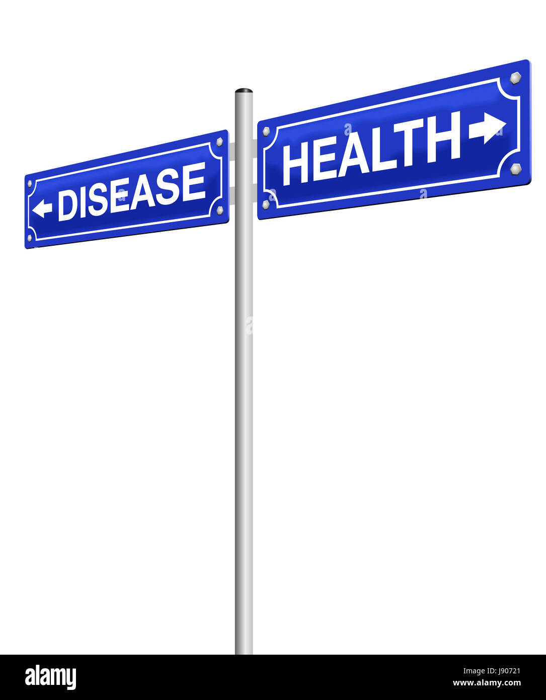 HEALTH and DISEASE, written on direction signs in opposite directions.  Illustration on white background. Stock Photo