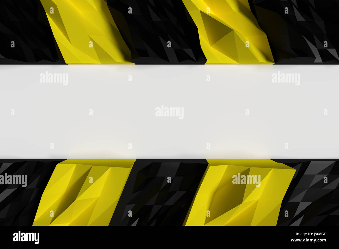 3d rendering of black and yellow polygon warning zone pattern on white background Stock Photo