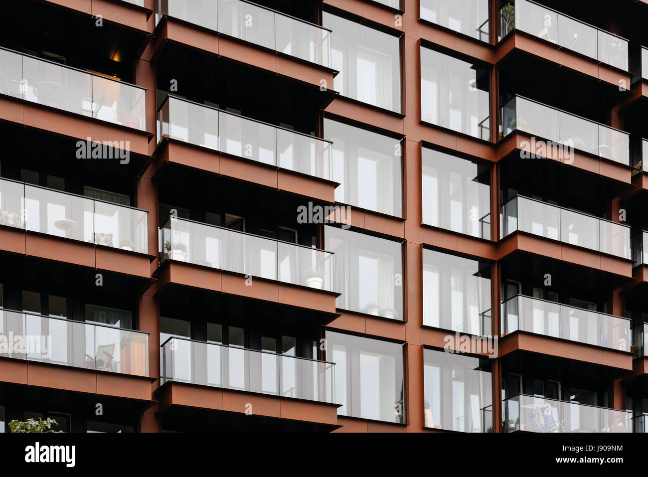 Picture of Detail of steel facade with balconies in modern apartment building ...