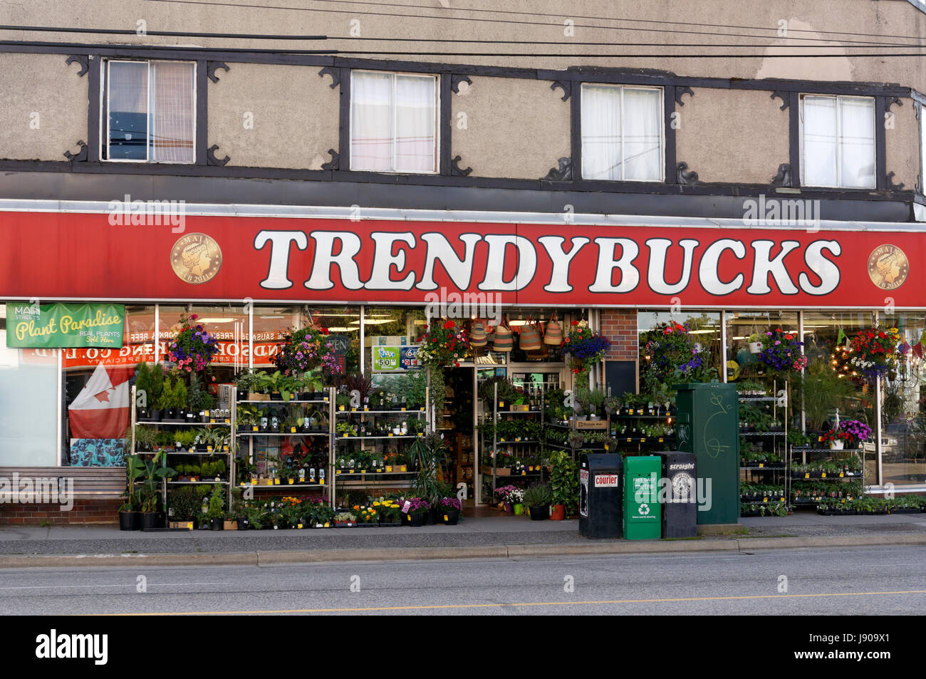 Trendybucks low cost variety store on Main Street, Vancouver, British Columbia, Canada Stock Photo