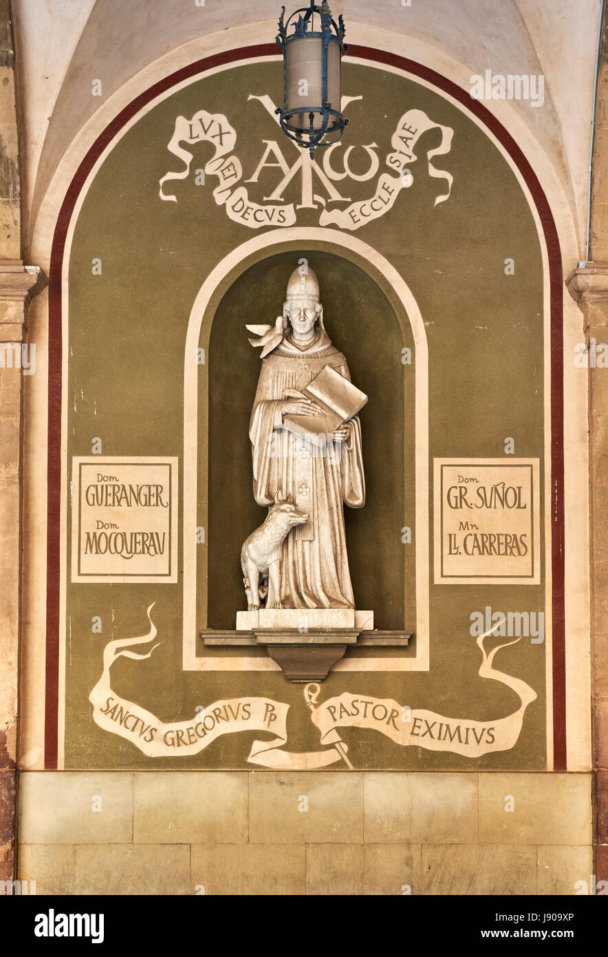 Montserrat, Spain - April 6, 2016: Sculpture of Gregori Maria Sunyol at Benedictine monastery of Santa Maria de Montserrat, near Barcelona. Spain Stock Photo