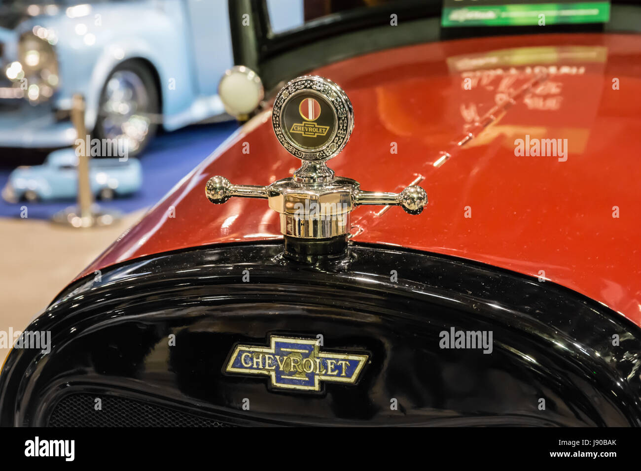 1925 Chevrolet with temperature gauge  radiator cap by Boyce MotoMeter. Stock Photo