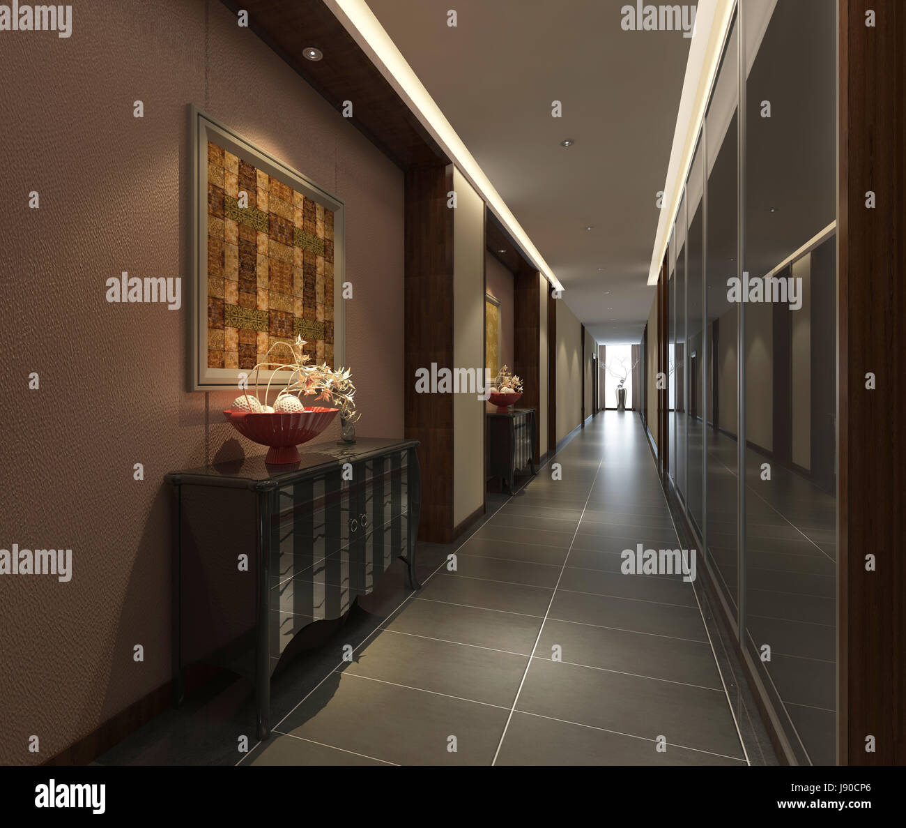 Interior Modern Hotel Corridor 3D Illustration Stock Photo - Alamy