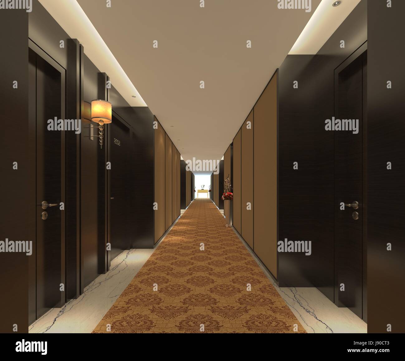 Interior Modern Hotel Corridor 3d Illustration Stock Photo