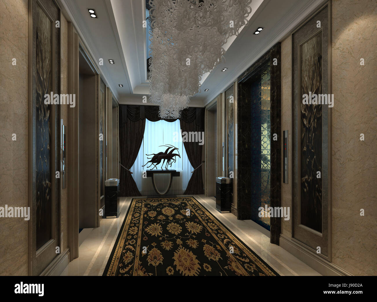 Interior Modern Hotel Corridor 3D Illustration Stock Photo - Alamy
