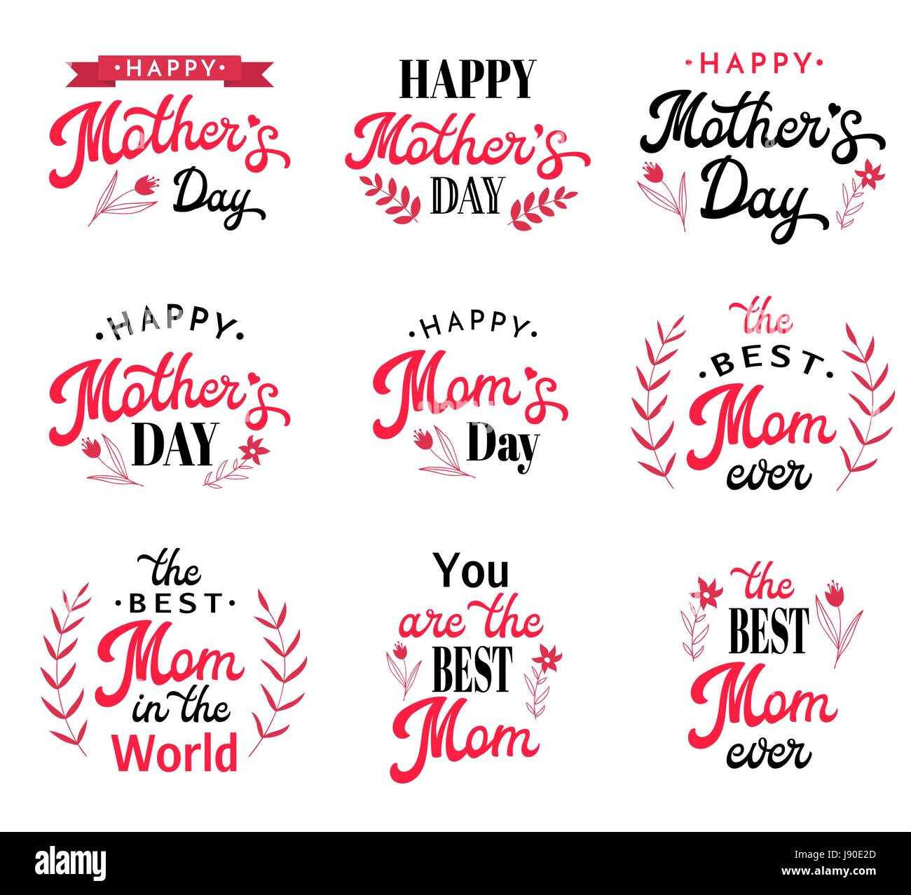 Mothers Day Hand Lettering Calligraphic Inscriptions Set with Hand ...