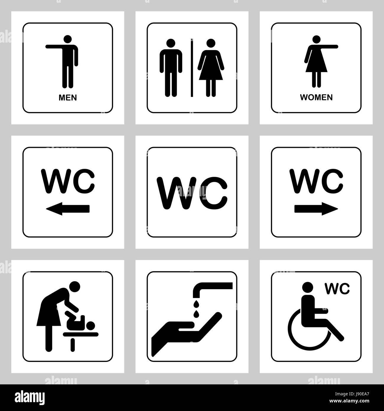 WC / Toilet door plate icons set. Men and women WC sign for restroom ...