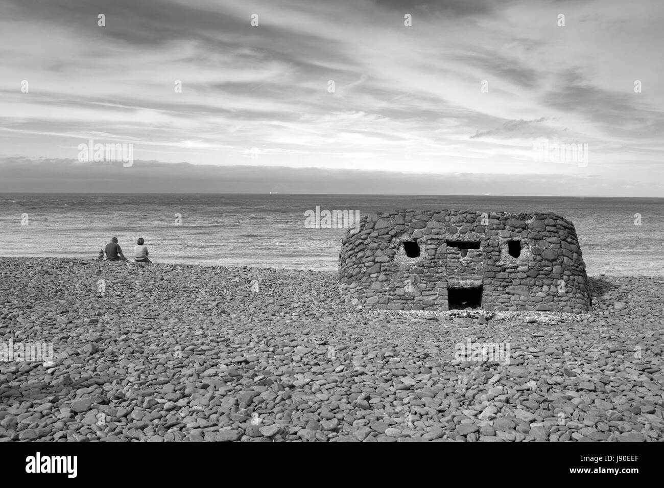 WW2 Coastal defences, Porlock beach at Porlock Weir, Somerset, England Stock Photo