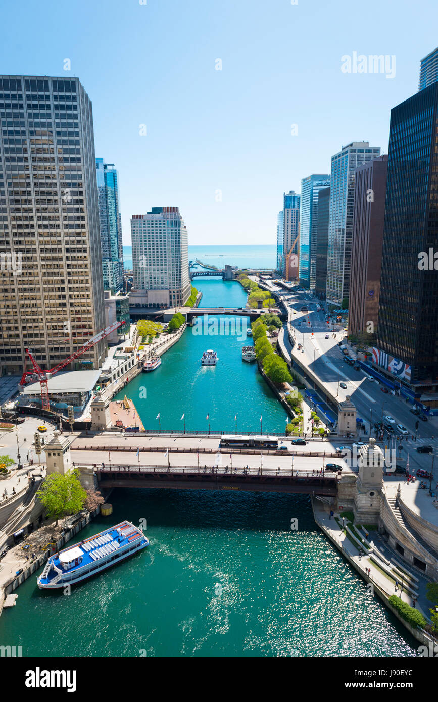 Chicago Illinois Near North Side Chicago River waterfront bridge