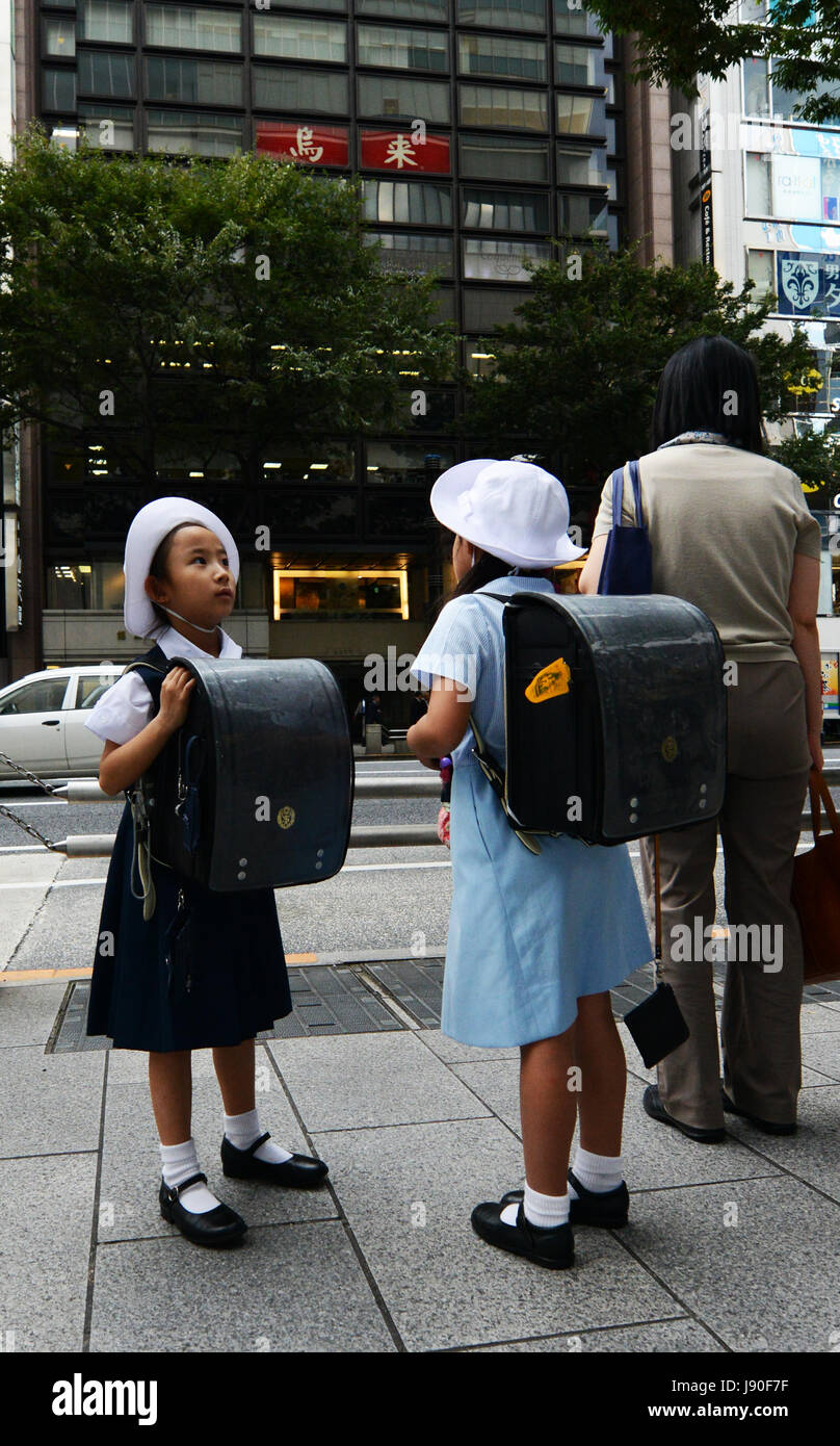 Japanese school girls in Tokyo. Stock Photo