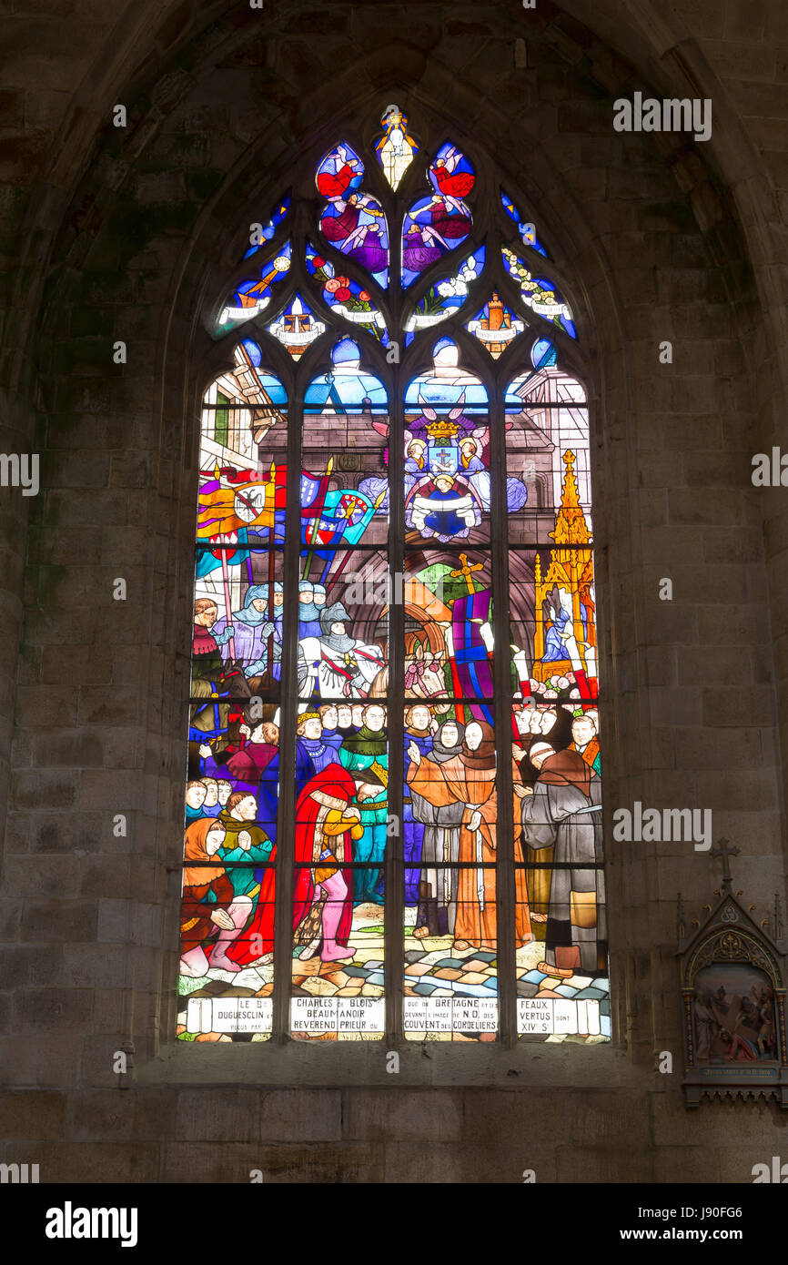 Stained glass windows from 1854 in Saint-Malo church in Dinan, France. Stock Photo