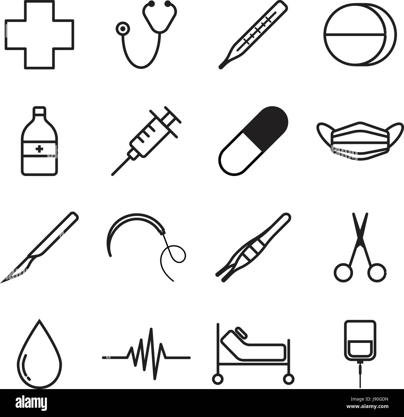 16 Easy-To-Use Line Medical Icons Designed as Black and White Theme ...