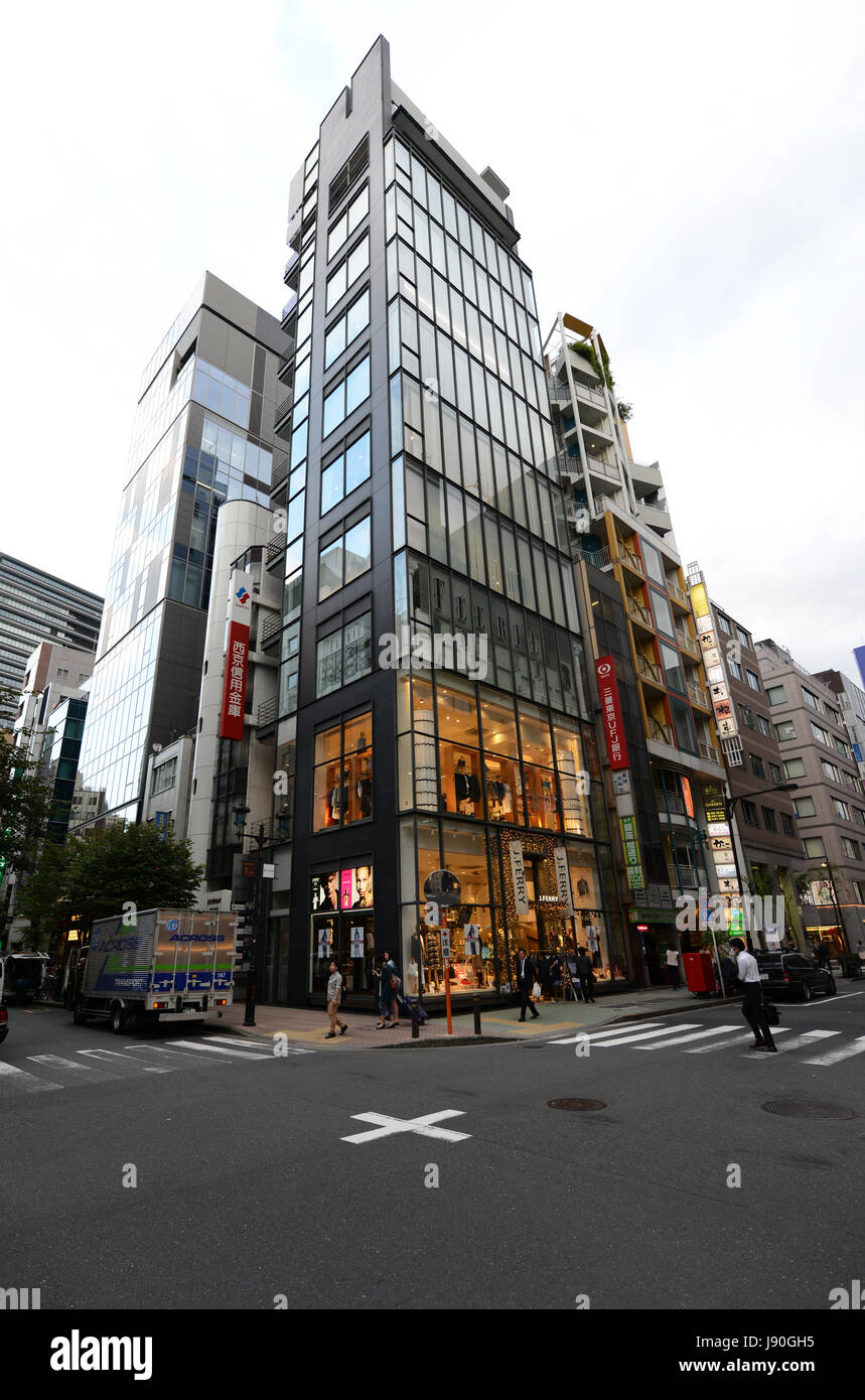 Modern shops and buildings in Ginza, Tokyo. Stock Photo
