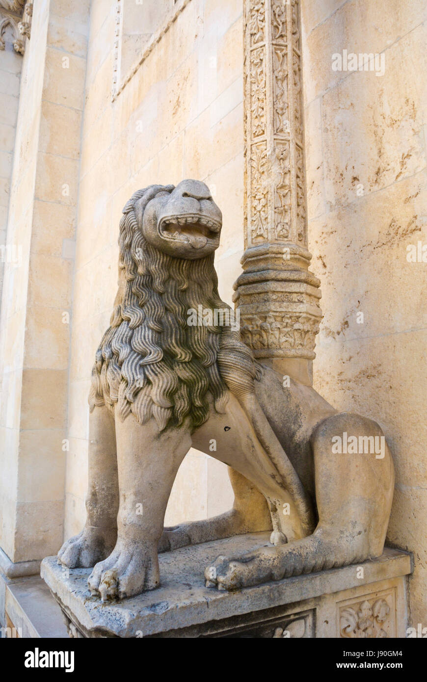 Lion of Venice, symbol of Venetian power, Katedrala sv Jakova, Sveti Jakov, cathedral of Saint James, Trg Republike Hrvatske, old town, Sibenik, Dalma Stock Photo
