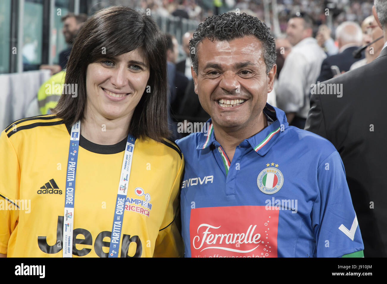 Turin, Italy. 30th May, 2017.  Football Charity Match, La Partita del Cuore 2017.Juventus Stadiun, Turin. Singers national football team vs.Champions of the reasearch football team.The Mayor of Torino city Chiara Appendino and the President of the regional Council Mauro Laus attending the competition. Credit: RENATO VALTERZA/Alamy Live News Stock Photo