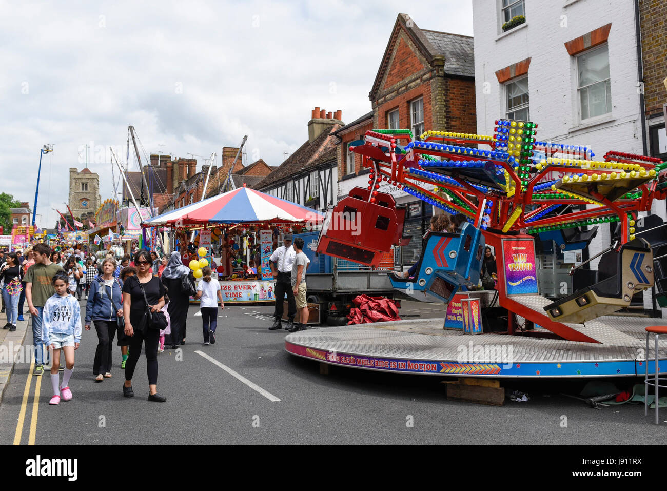 London, UK. 31 May 2017. Stalls and attraction on Bridge Street