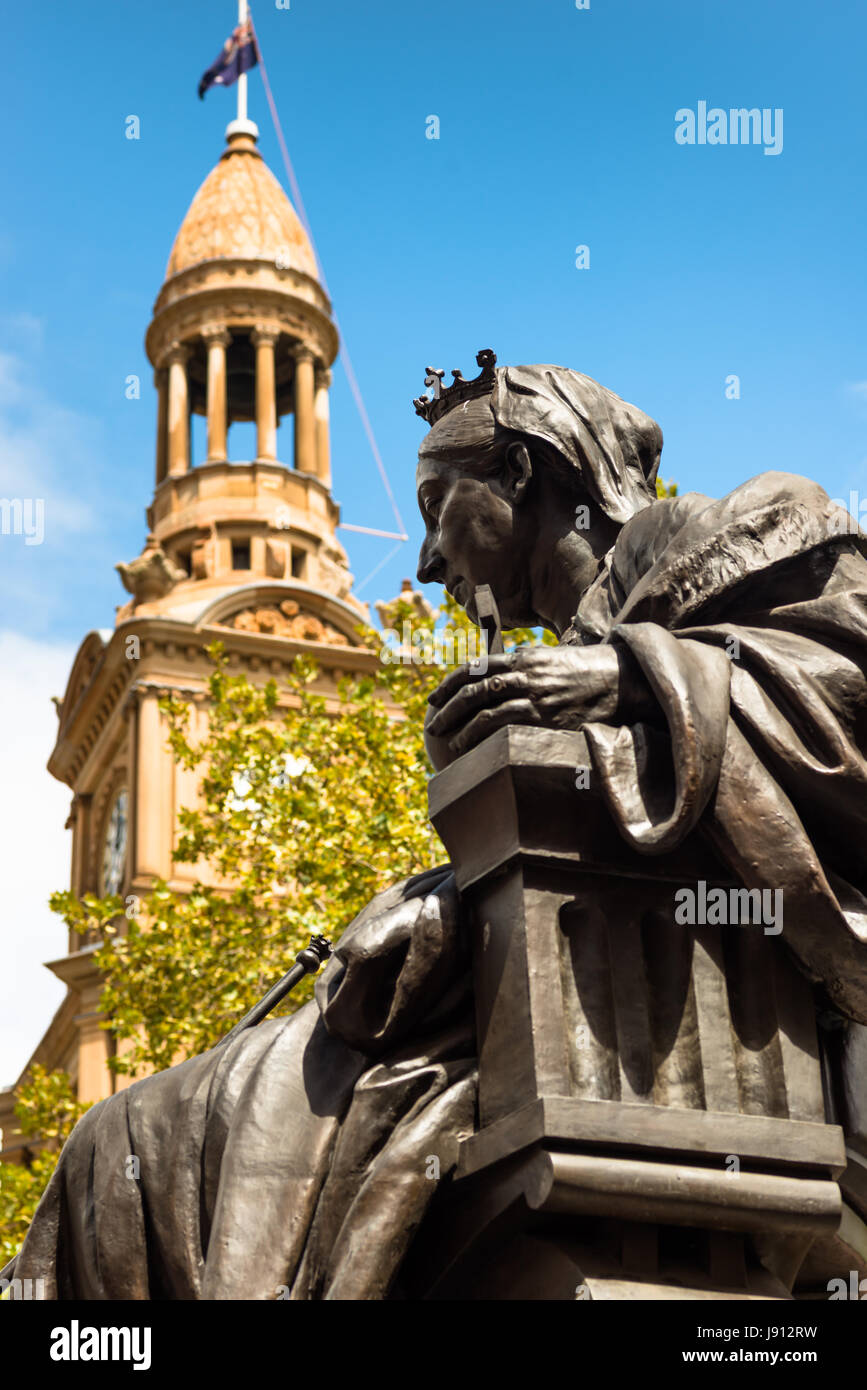 Queen Victoria statue and Town hall, Sydney, Australia Stock Photo