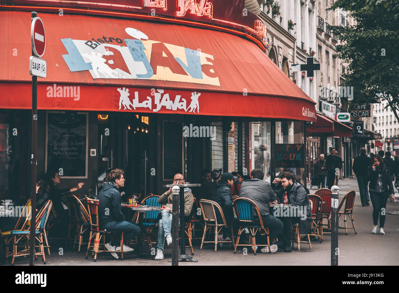 La Java coffee shop in Paris, France, on a spring day, filled with