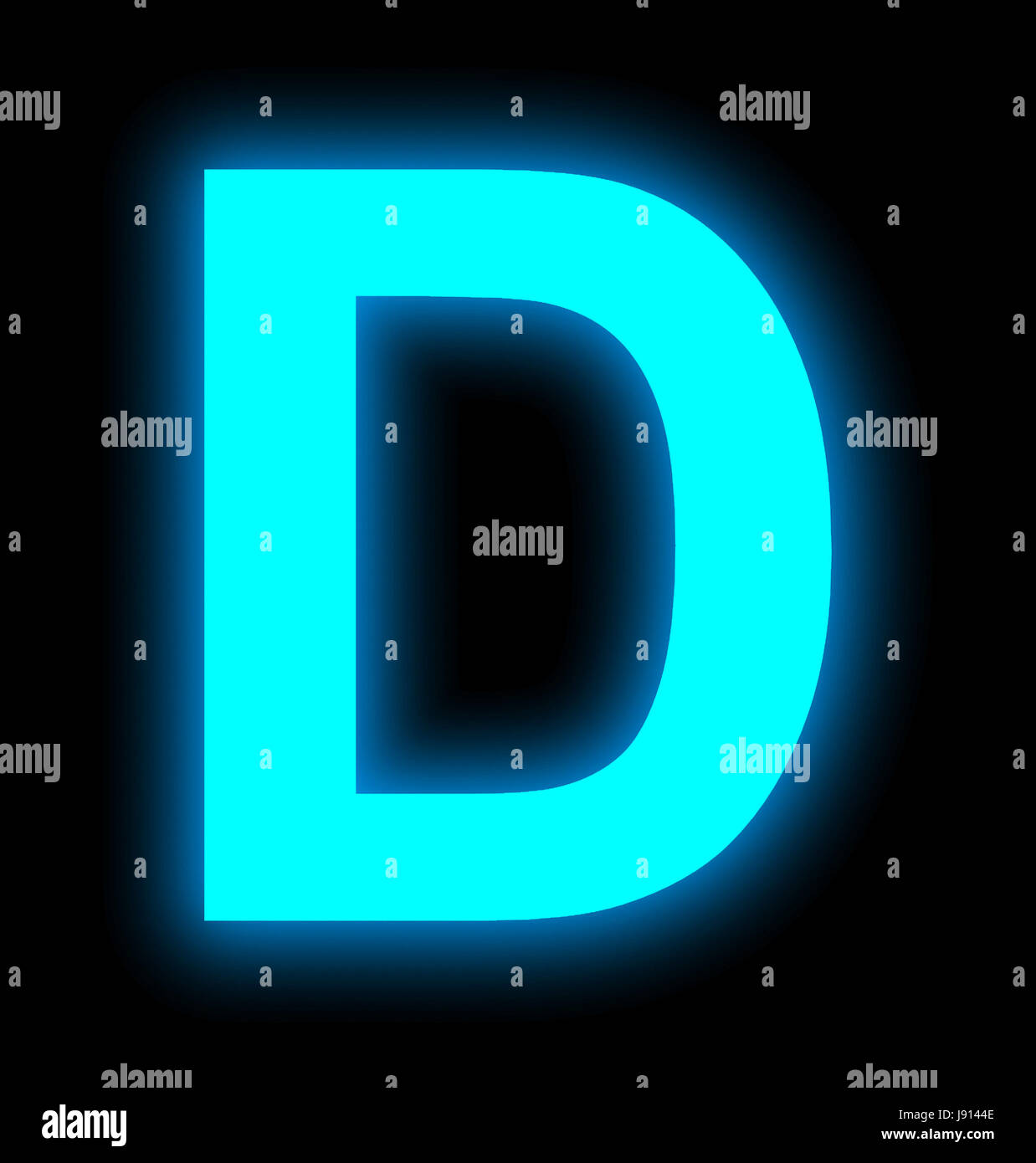 letter D neon light full isolated on black background Stock Photo