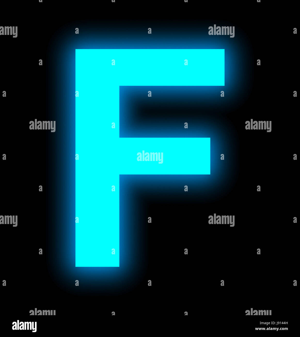 letter F neon light full isolated on black background Stock Photo