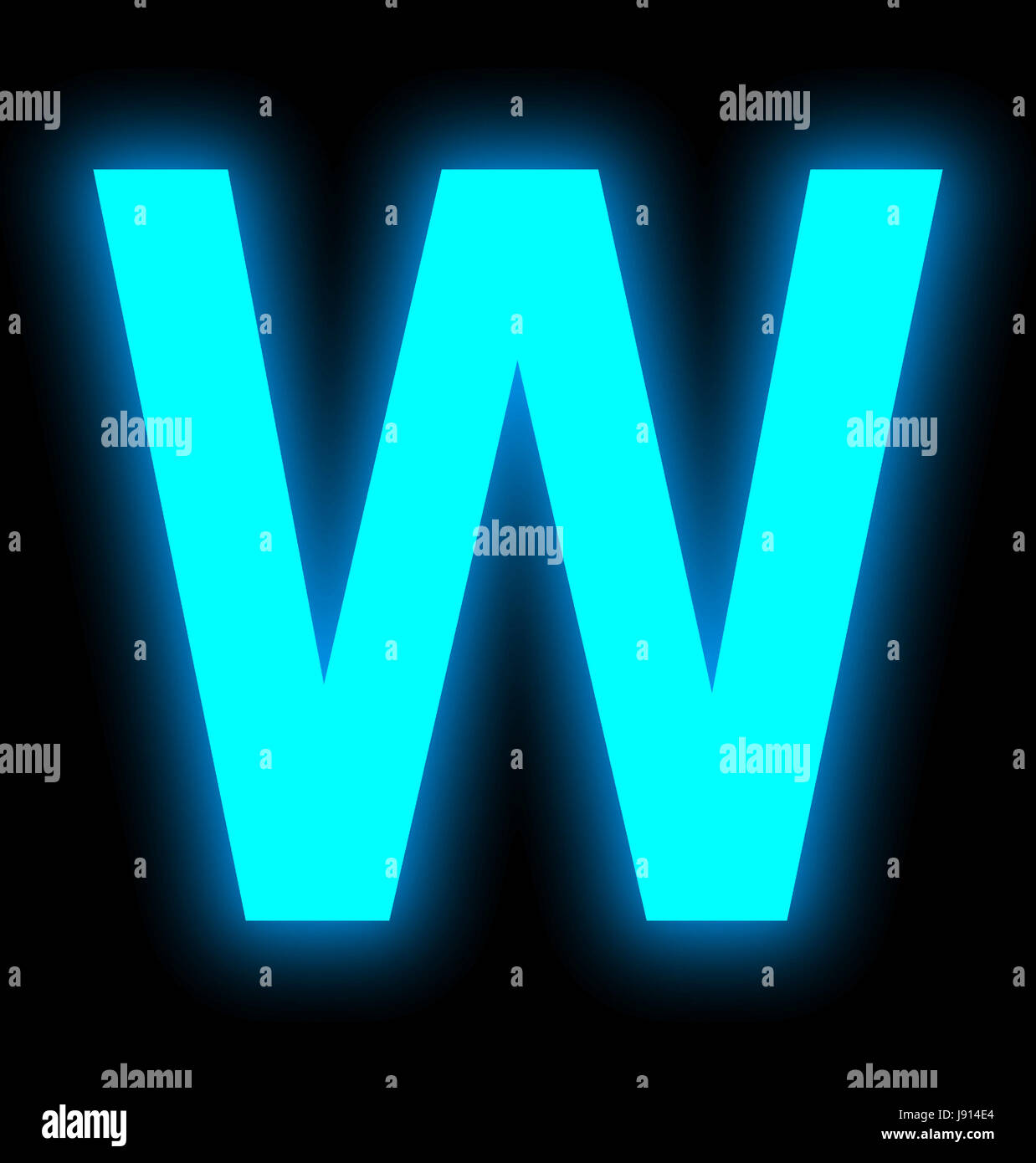 letter W neon light full isolated on black background Stock Photo
